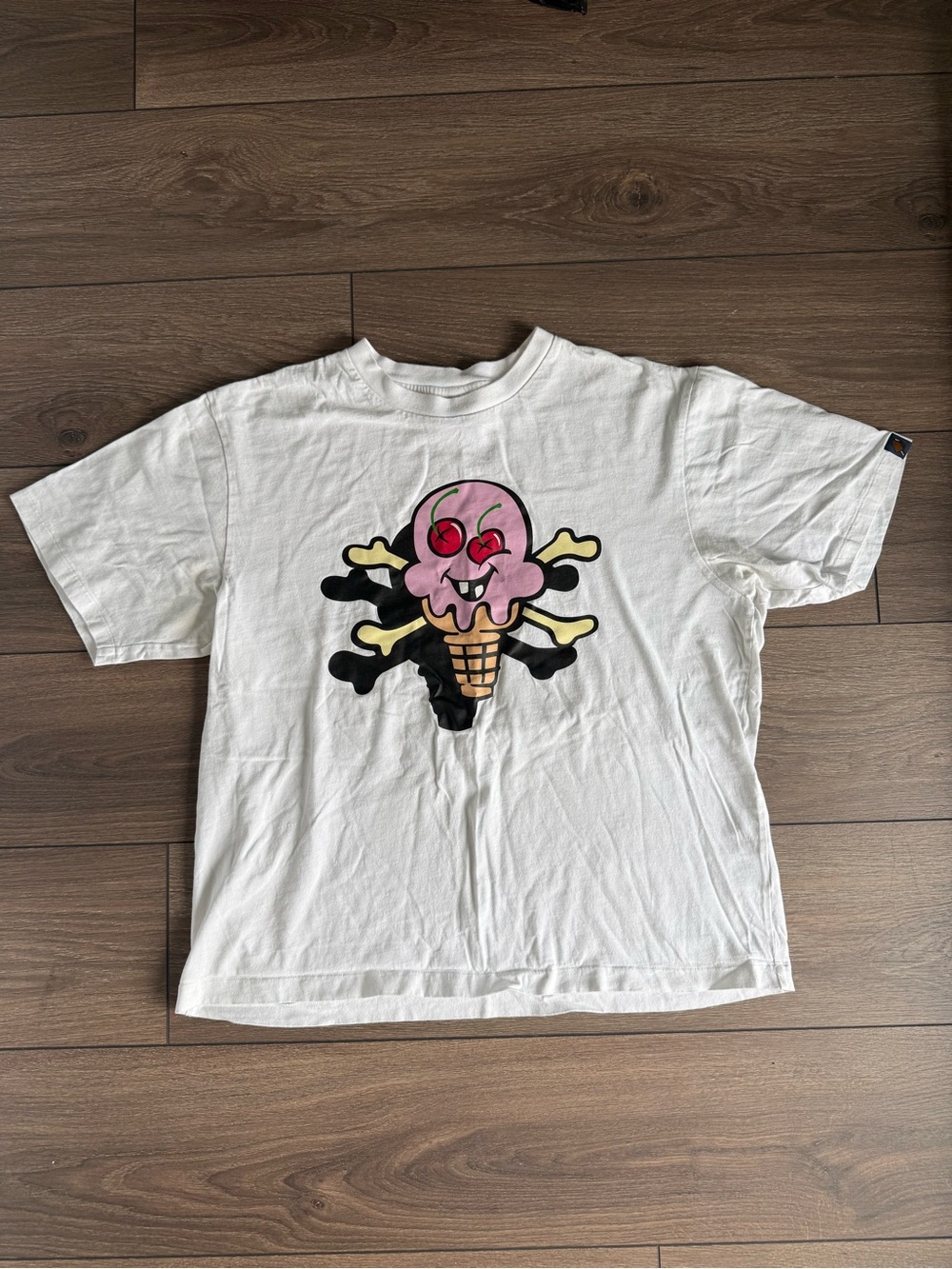 Icecream White Mens Tee with Pink Ice Cream Skull Graphic